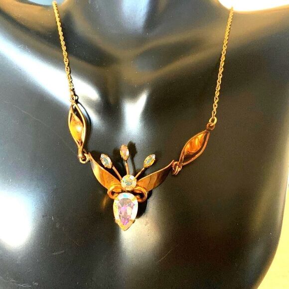 CC Jewelry - 12K GF Lovely Watermelon Rhinestone necklace, Stamped CC, Mint